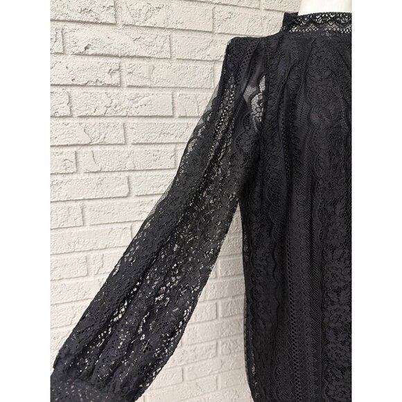 Express Women’s Black Long Sleeve High Neck Lace Dress Size M - Picture 4 of 9